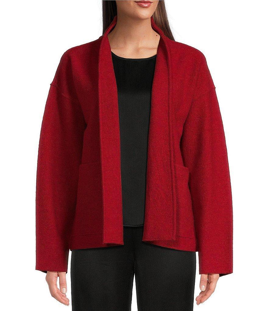 Eileen Fisher Soft Wool Stand Collar Long Sleeve Pocketed Boxy Jacket Product Image