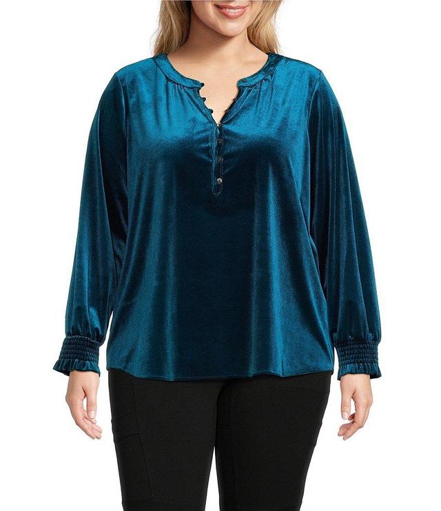 Intro Plus Size Banded Collar Long Sleeve Pop Over Blouse Product Image