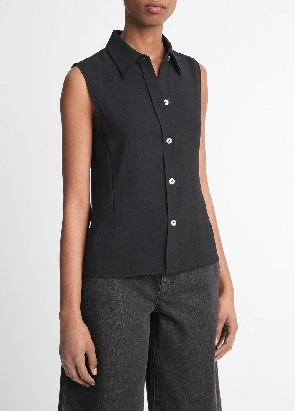 Womens Sleeveless Button-Front Shirt, Black, Size XXS Vince Product Image