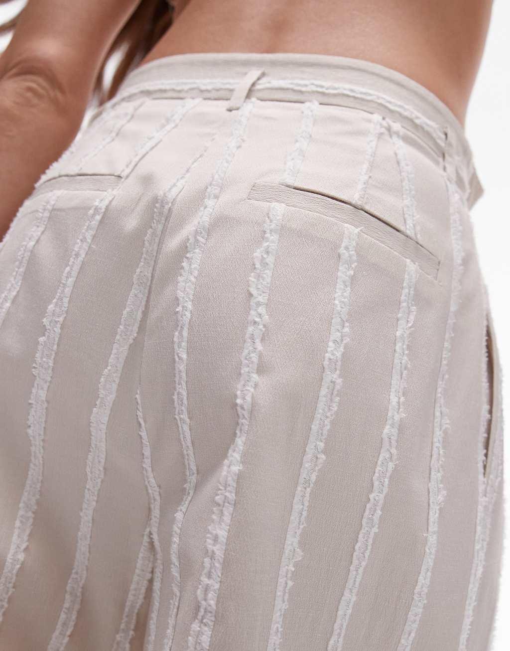 Topshop textured stripe detail wide leg pants in neutral - part of a set Product Image