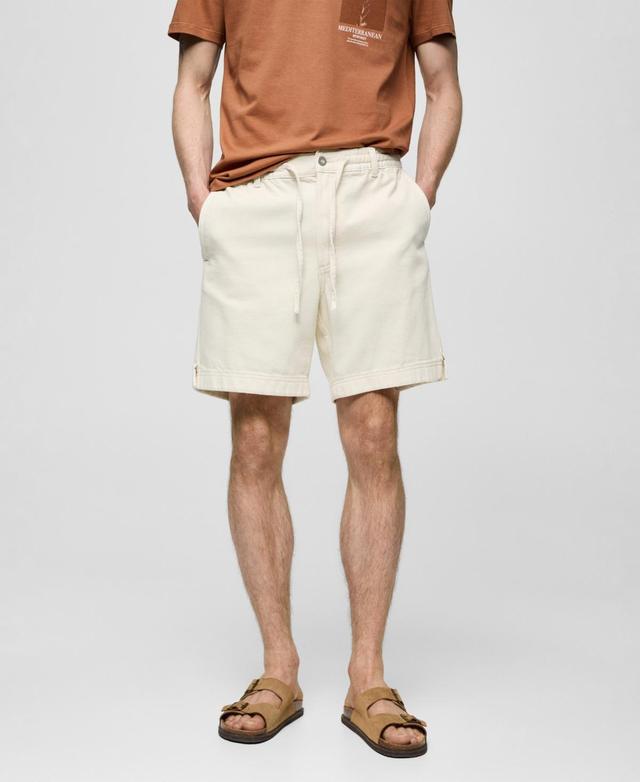 MANGO MAN - 100% cotton drawstring Bermuda shorts off whiteMen Product Image