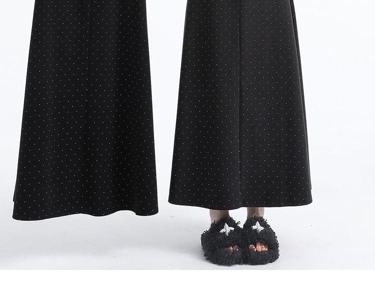 High Waist Polka Dot Midi A-Line Skirt Product Image