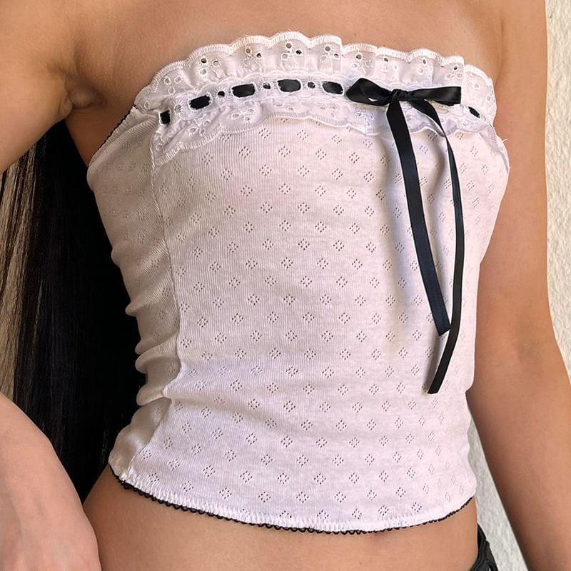 Ribbon Front Lace Crop Tube Top Product Image