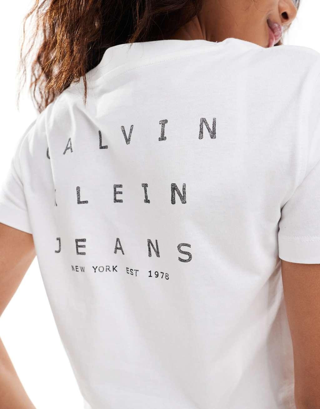 Calvin Klein Jeans monologo slim fit T-shirt in ivory Product Image