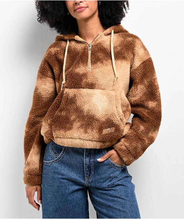 A.LAB Kendra Teddy Brown Tie Dye Sherpa Quarter Zip Hoodie Product Image