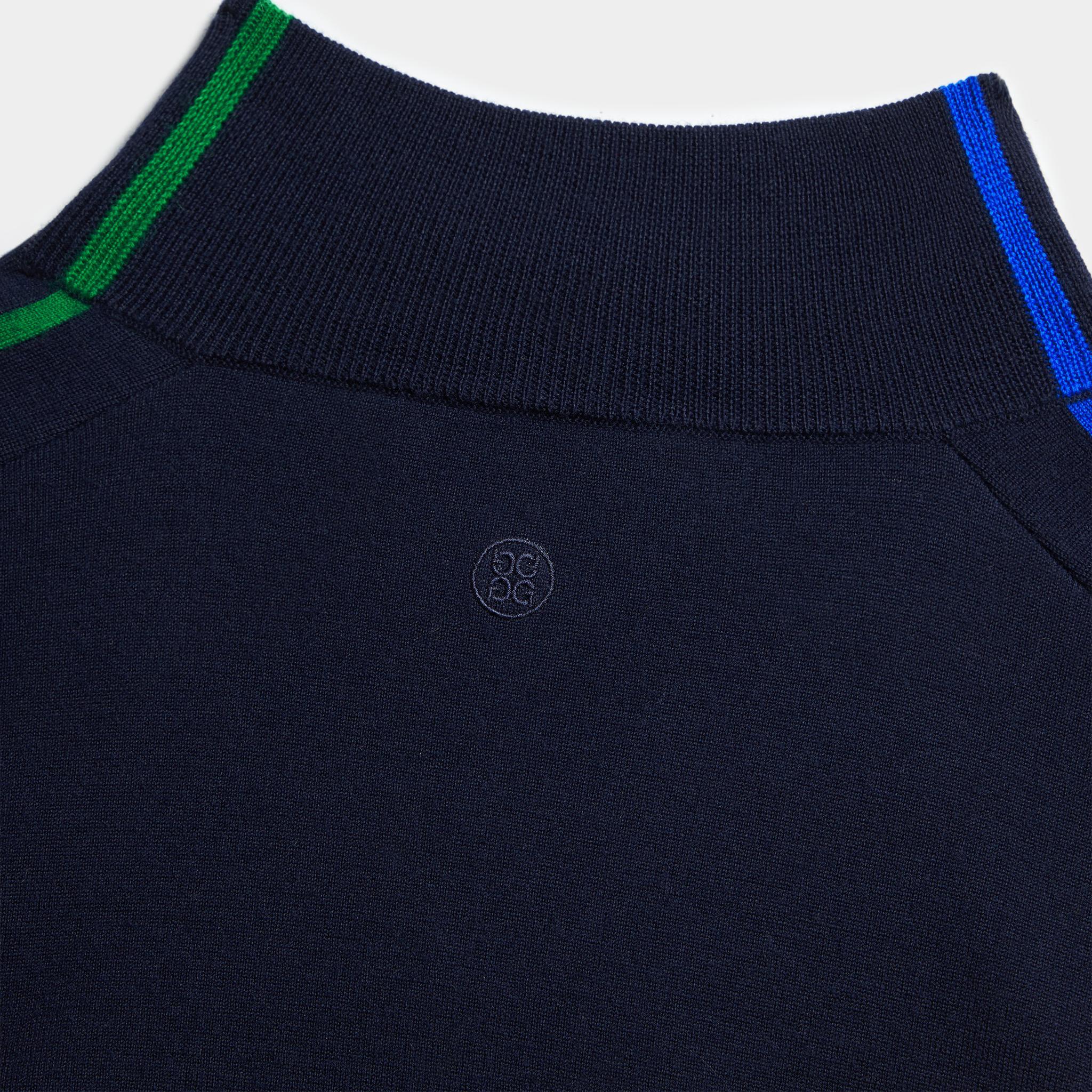 MERINO WOOL CONTRAST STRIPE QUARTER ZIP SWEATER Product Image