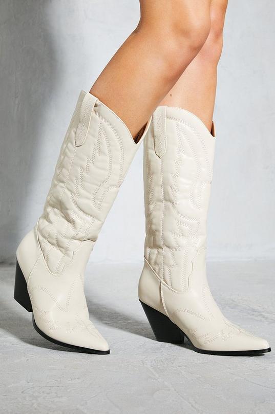 Leather Look Block Heel Western Boots product image