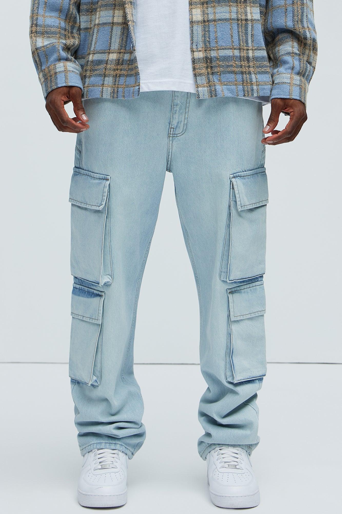 Perry Straight Cargo Jeans - Light Blue Wash Product Image