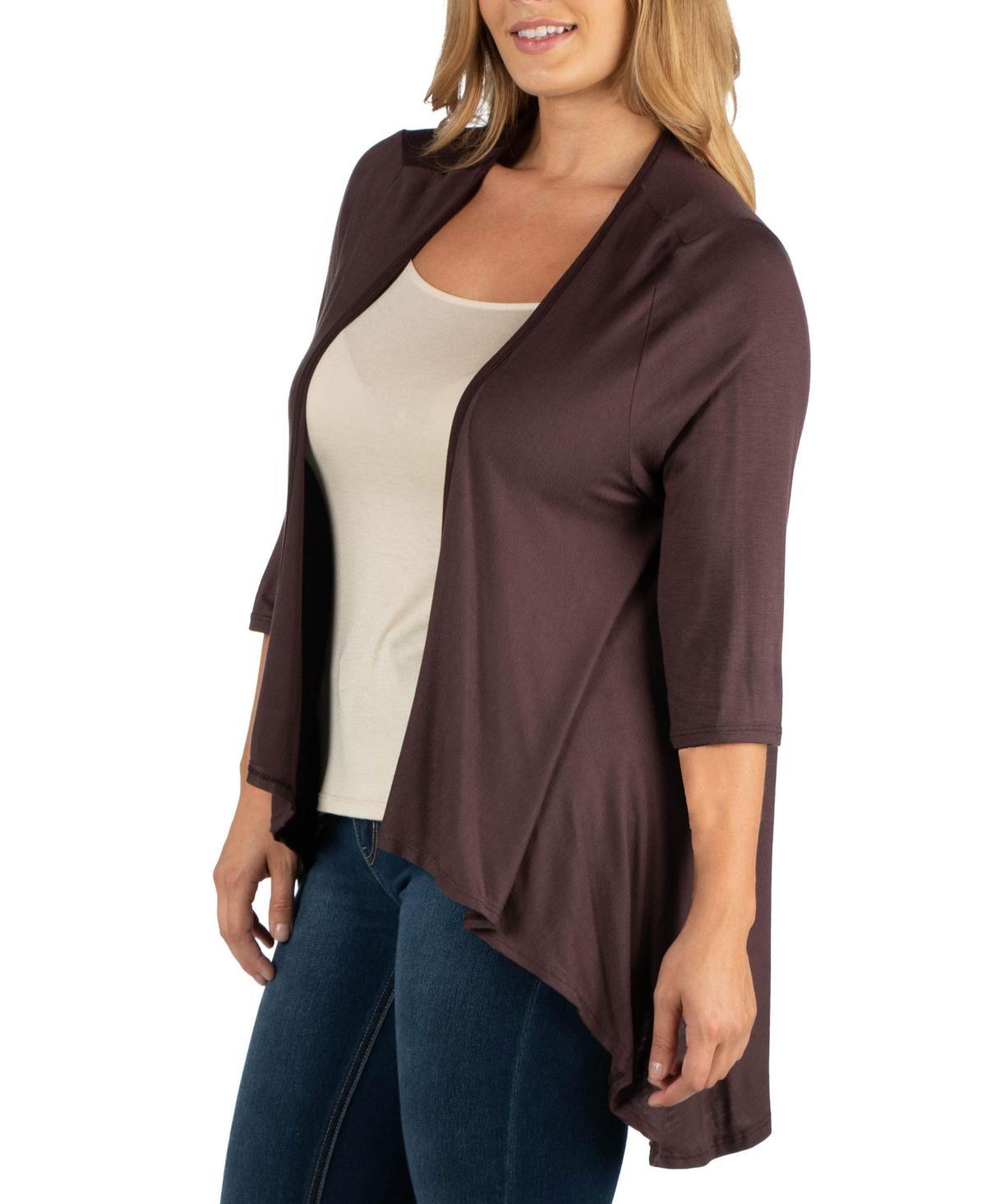 24Seven Comfort Apparel Elbow Length Sleeve Plus Size Open Cardigan Product Image