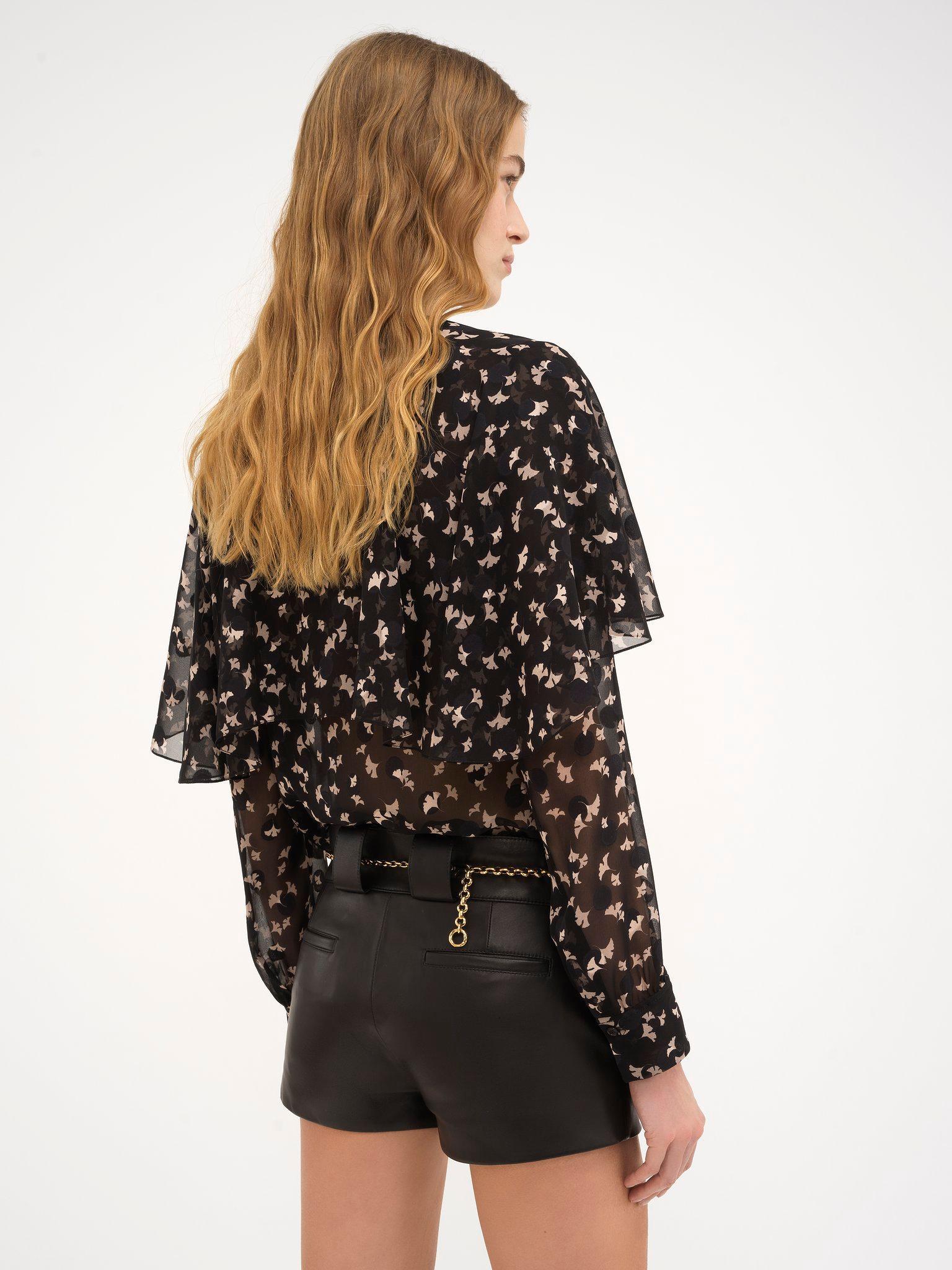 Cape blouse in silk satin jacquard Product Image