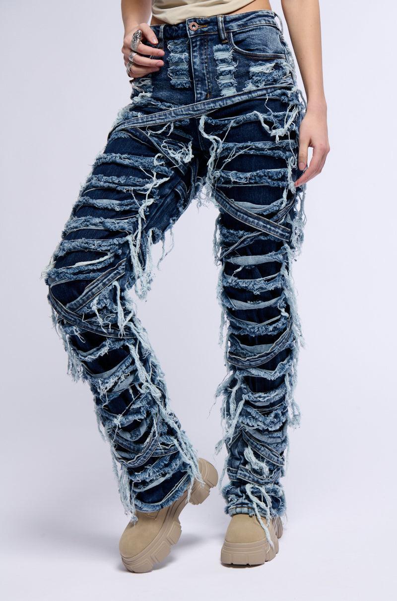 IMANI SUPER DISTRESSED RELAXED FIT JEANS IN DARK BLUE product image