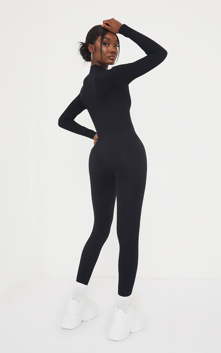 Tall Black Structured Snatched Rib Jumpsuit Product Image