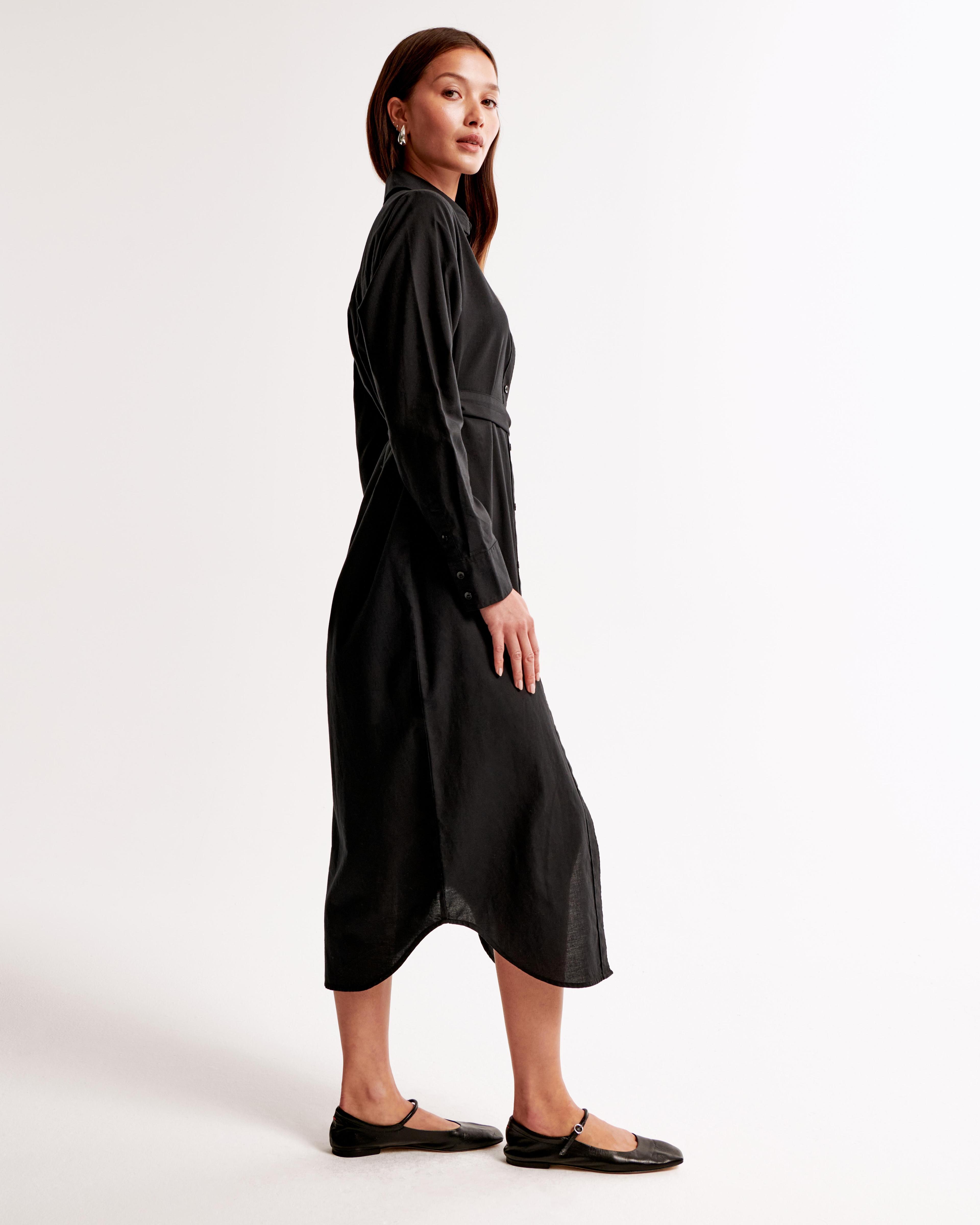 Long-Sleeve Belted Shirt Dress Product Image