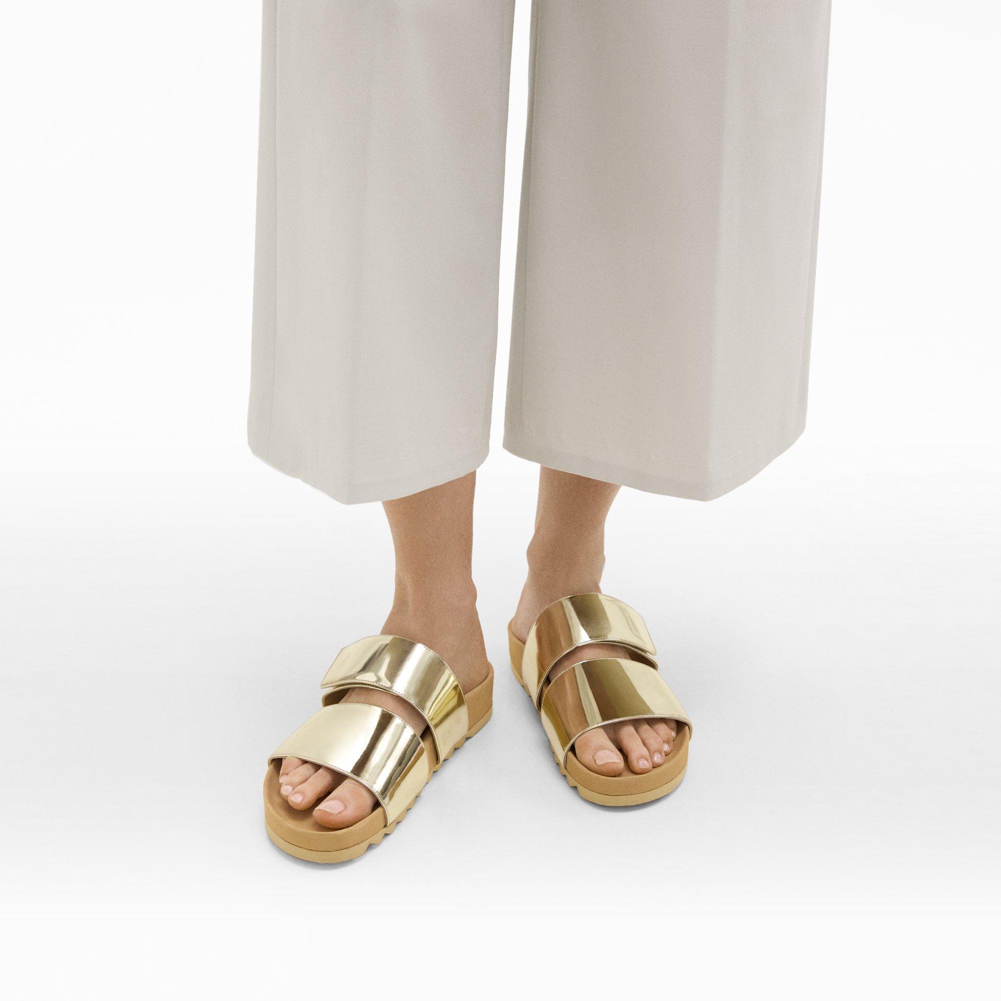 Metallic Leather Slide Sandals | Theory product image