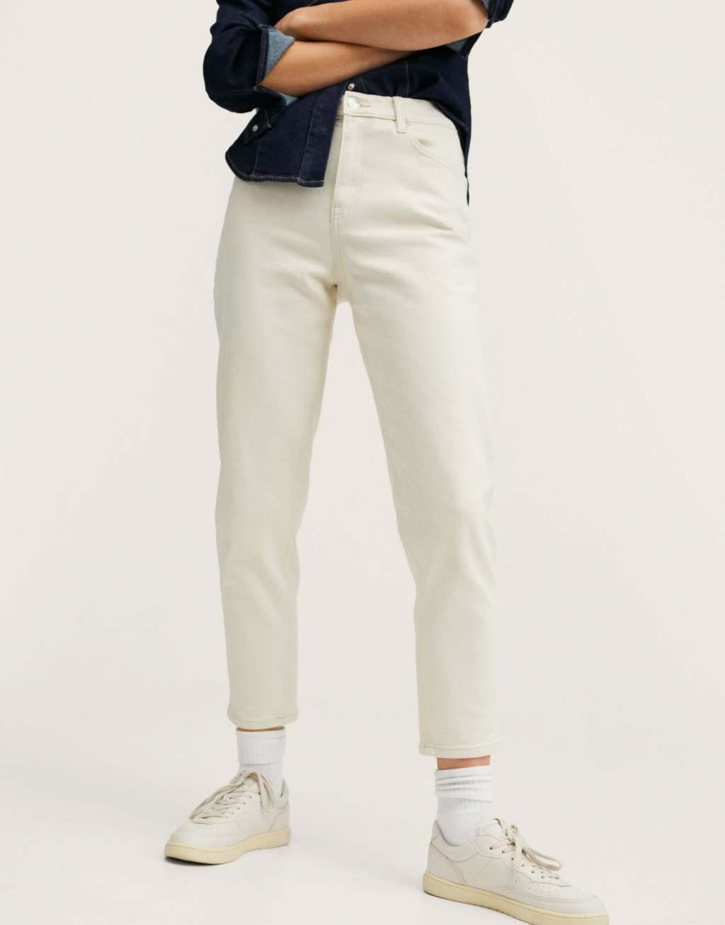 Mango contrast seam straight leg jeans in off white Product Image