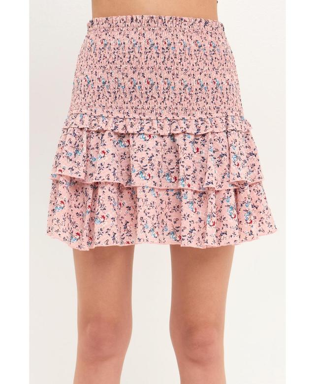 Womens Smocked Textured Floral Tiered Mini Skirt Product Image