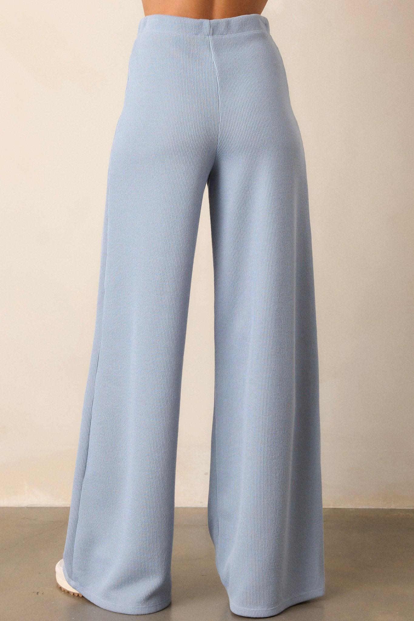 Waterfall Mist Ash Blue Knit Wide Leg Pants Product Image