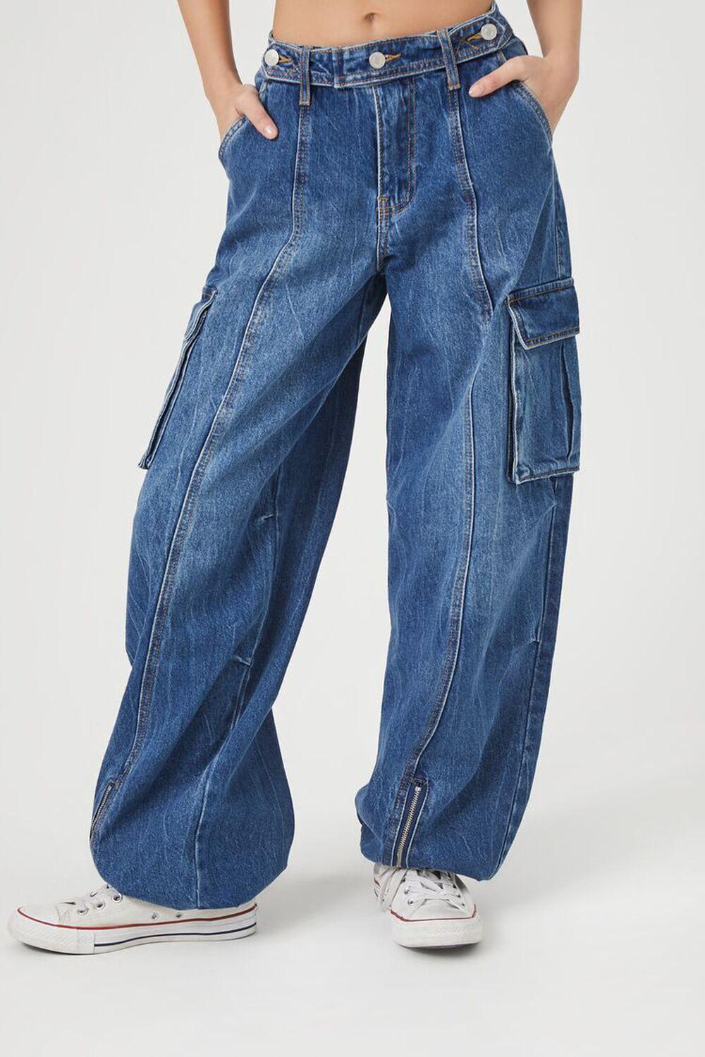 Denim Wide-Leg Cargo Joggers | Forever 21 product image