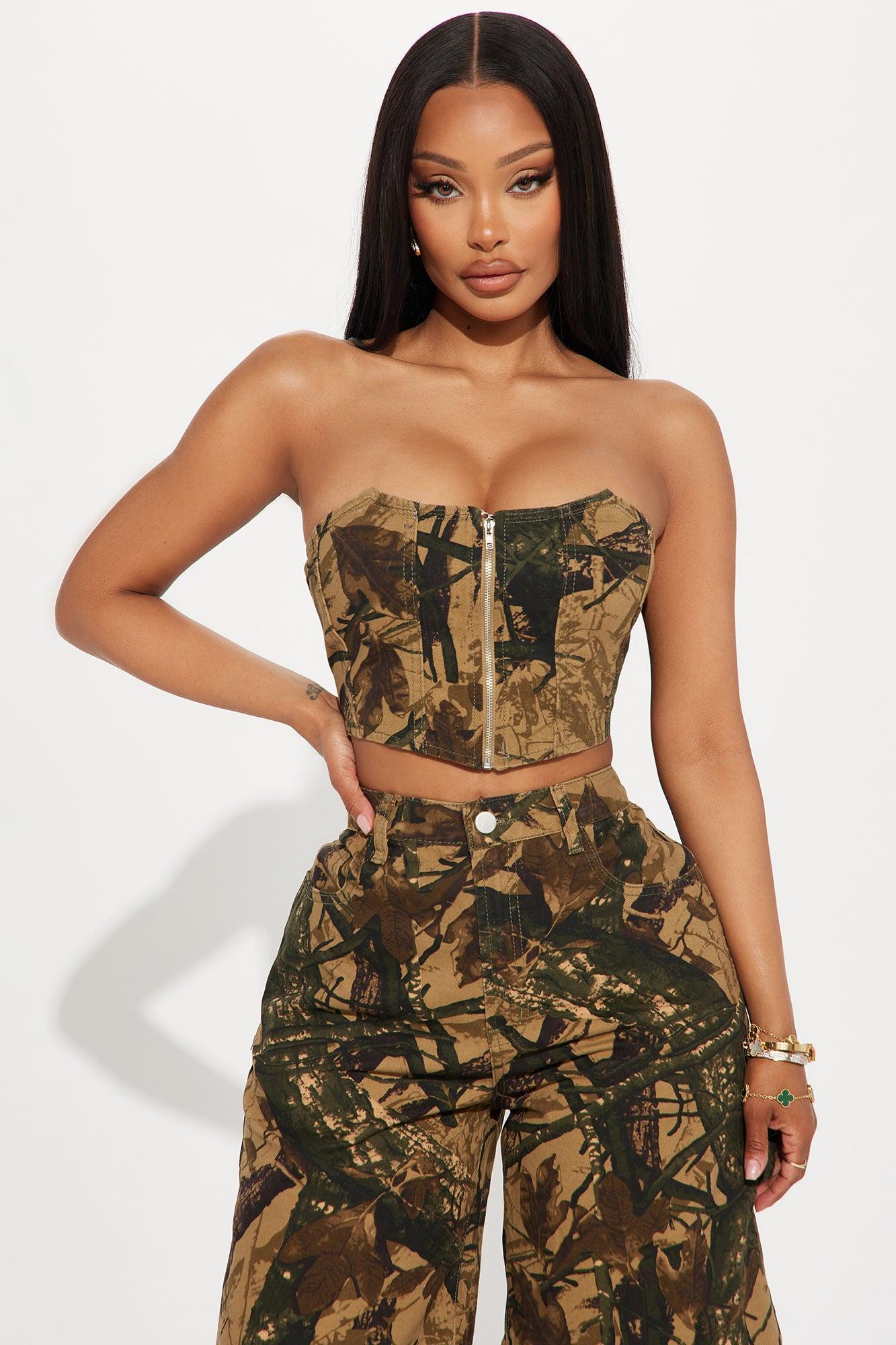 Under Control Tree Camo Corset Top - Khaki/combo Product Image