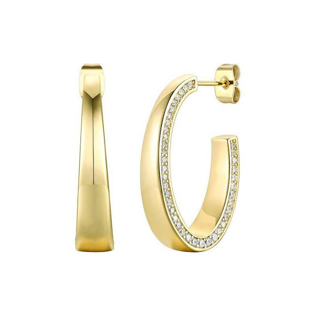 14k Gold Plated Cubic Zirconia Tapered C-Hoop Earrings, Womens, Gold Tone Product Image