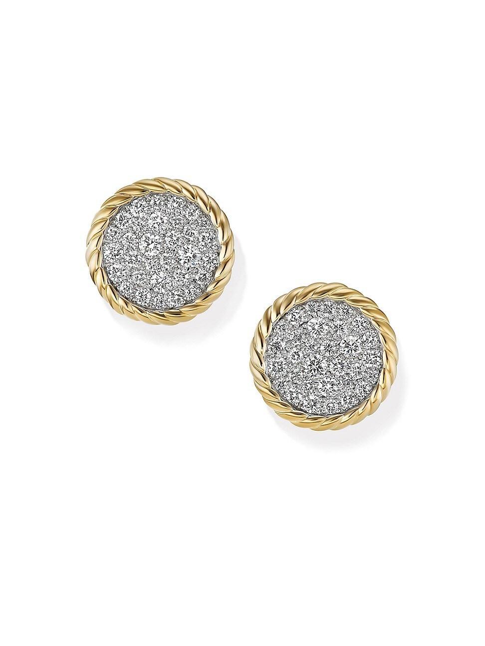 Womens DY Elements Button Stud Earrings In 18K Yellow Gold With Pav Diamonds Product Image