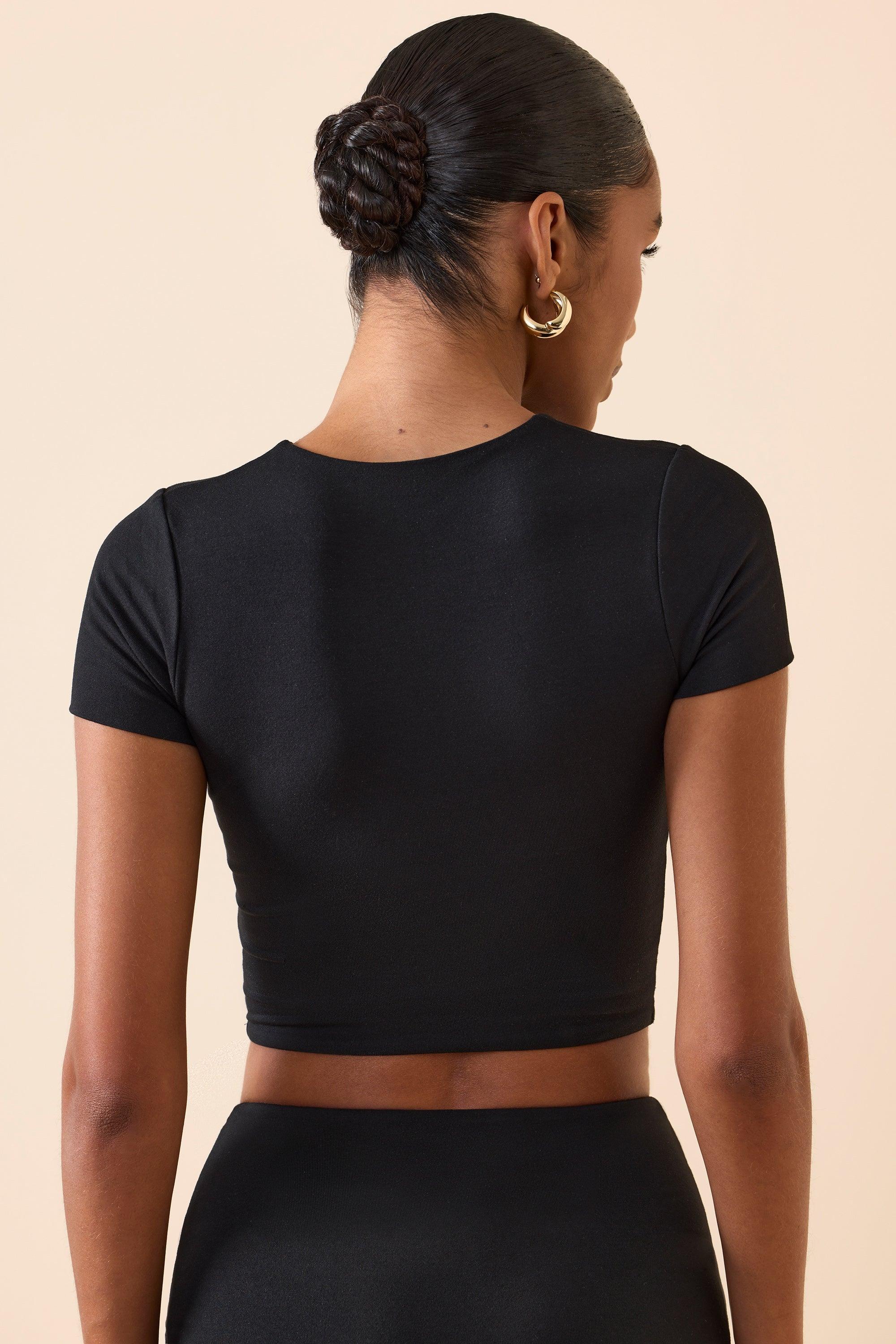 Modal Cap-Sleeve Crop Top in Black Product Image