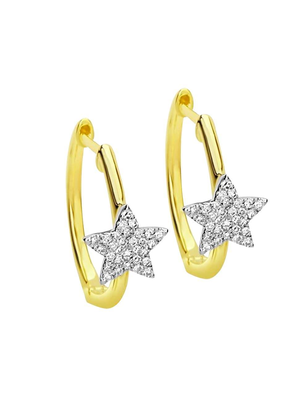 Womens 14K Yellow Gold & Diamond Star Hoop Earrings Product Image