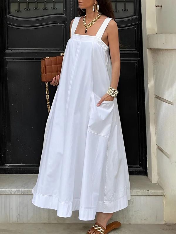 Loose Sleeveless Solid Color Square-Neck Maxi Dresses Product Image