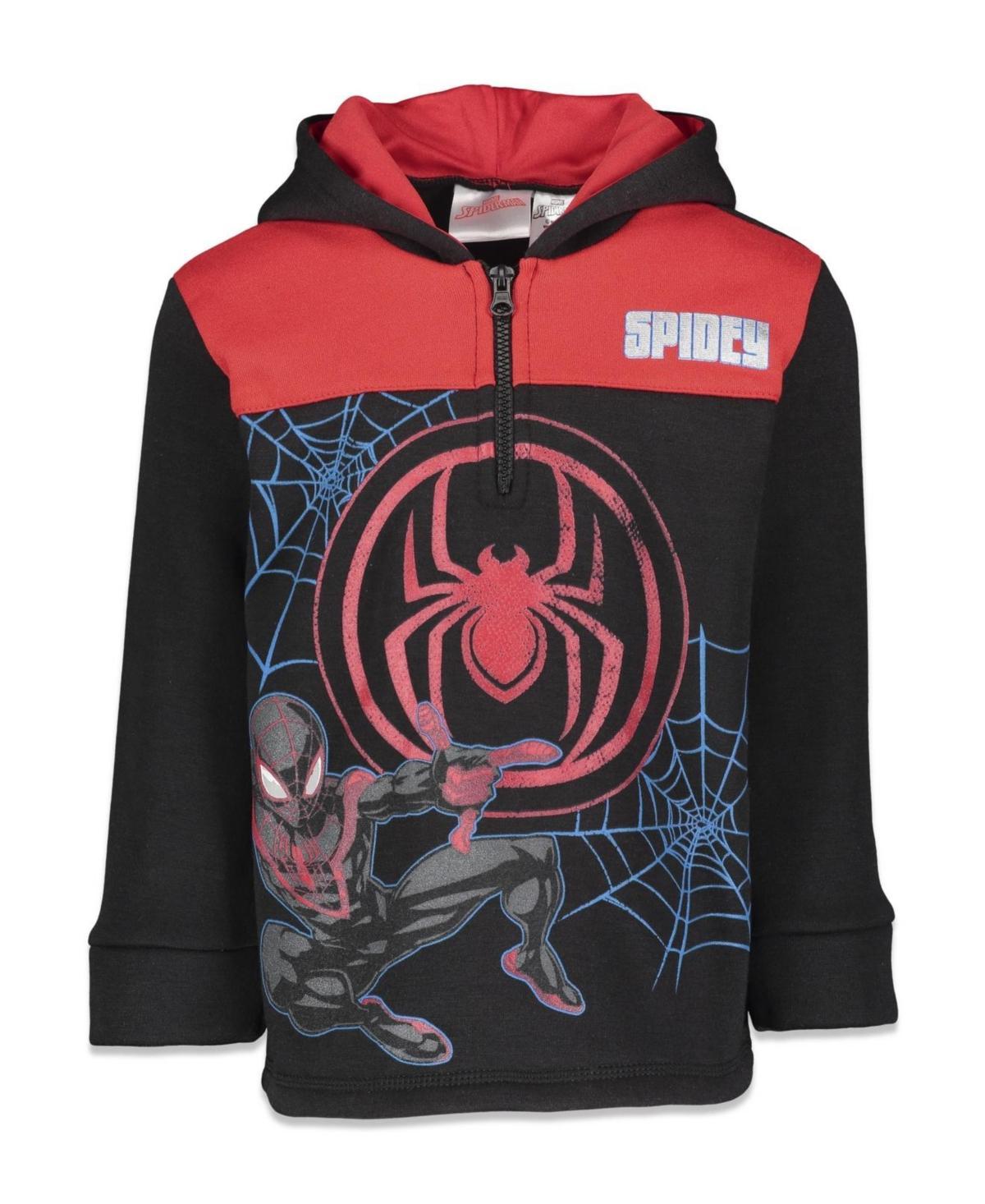 Marvel Boys Spider-Man Spider-Verse Avengers Hulk Black Panther Miles Morales Fleece Half Zip Hoodie to - Black Product Image