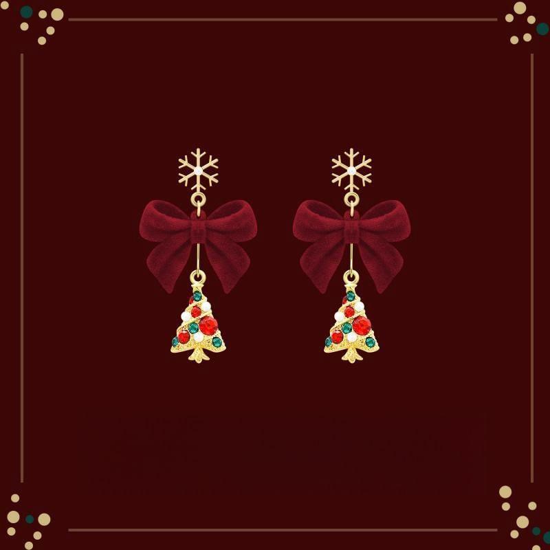 Christmas Tree Bow Rhinestone Alloy Drop Earring Product Image