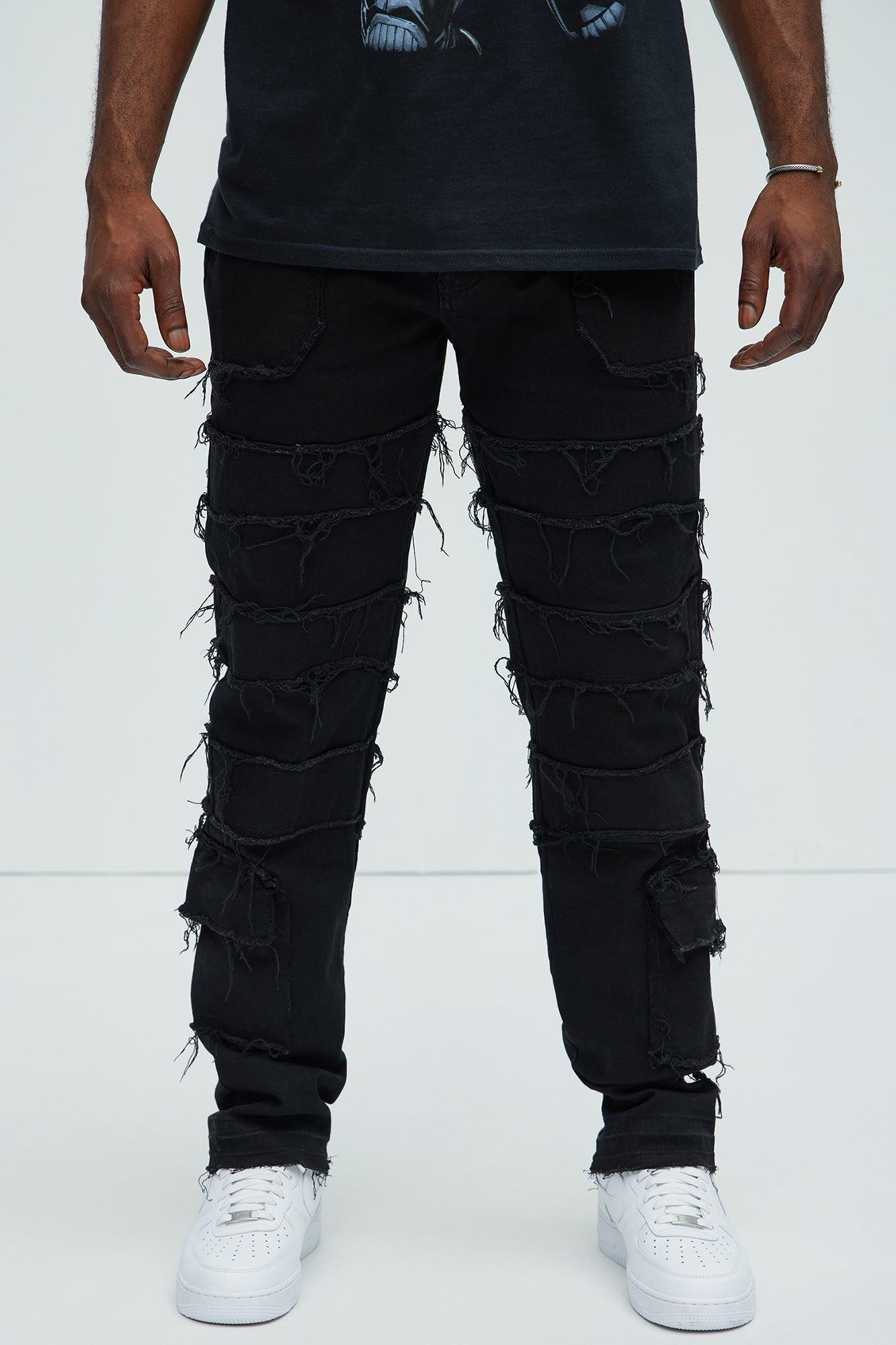 We Good Frayed Cargo Straight Jeans - Black Product Image