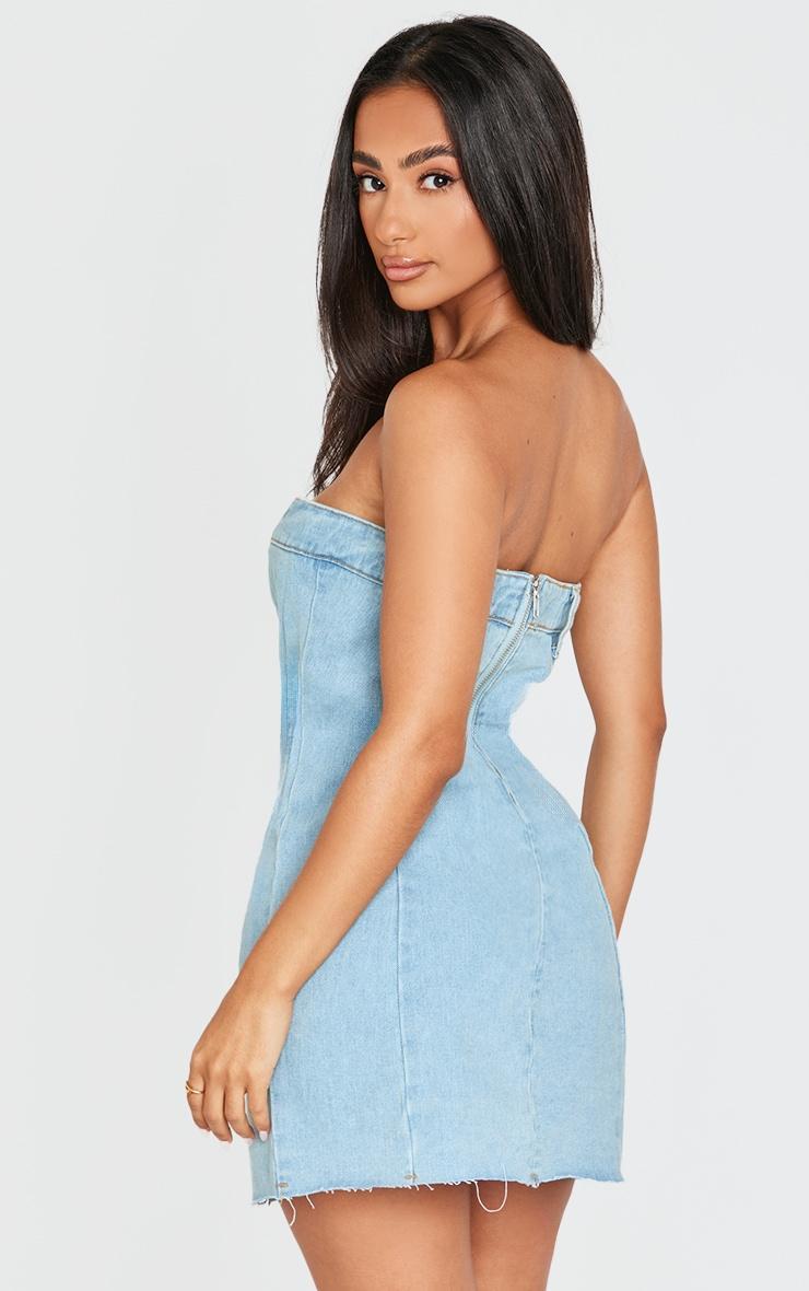 Petite Light Blue Wash Denim Bandeau Mini Dress Product Image