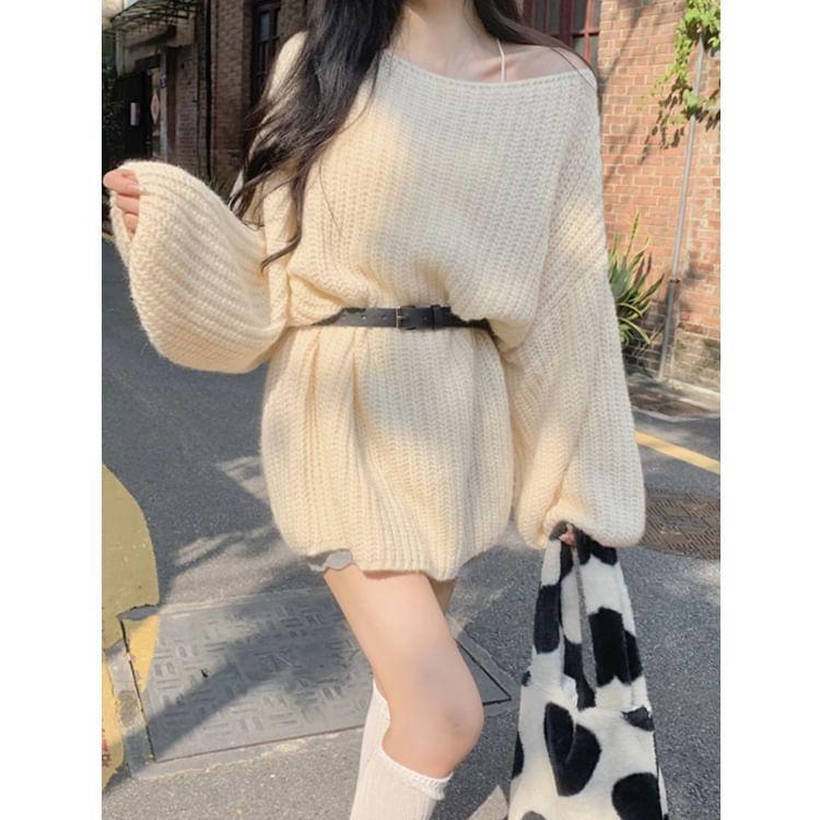 One Shoulder Plain Sweater Product Image