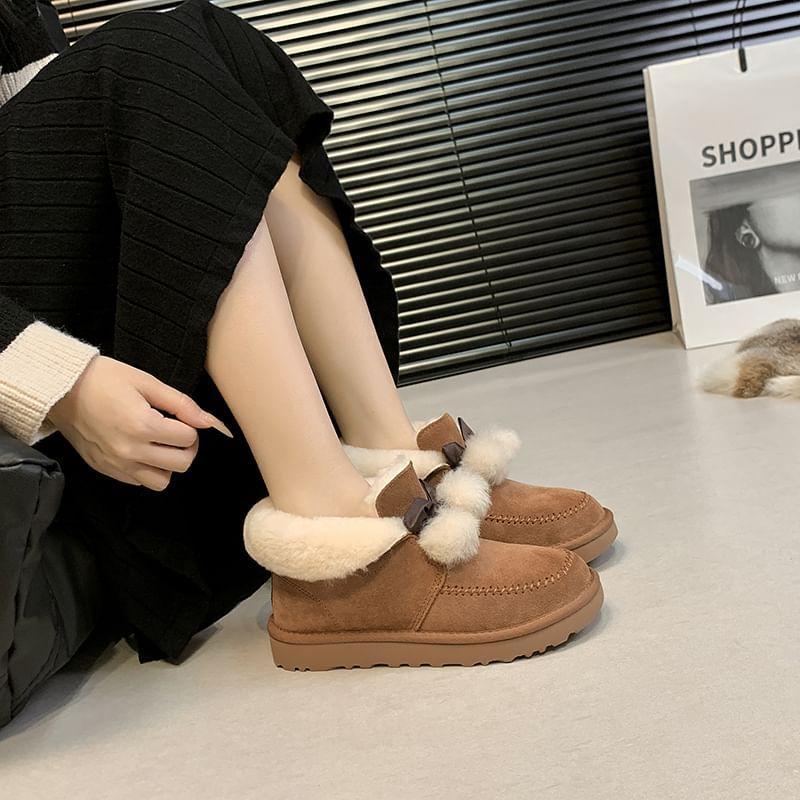 Bow Pom Pom Fleece-Lined Ankle Snow Boots Product Image