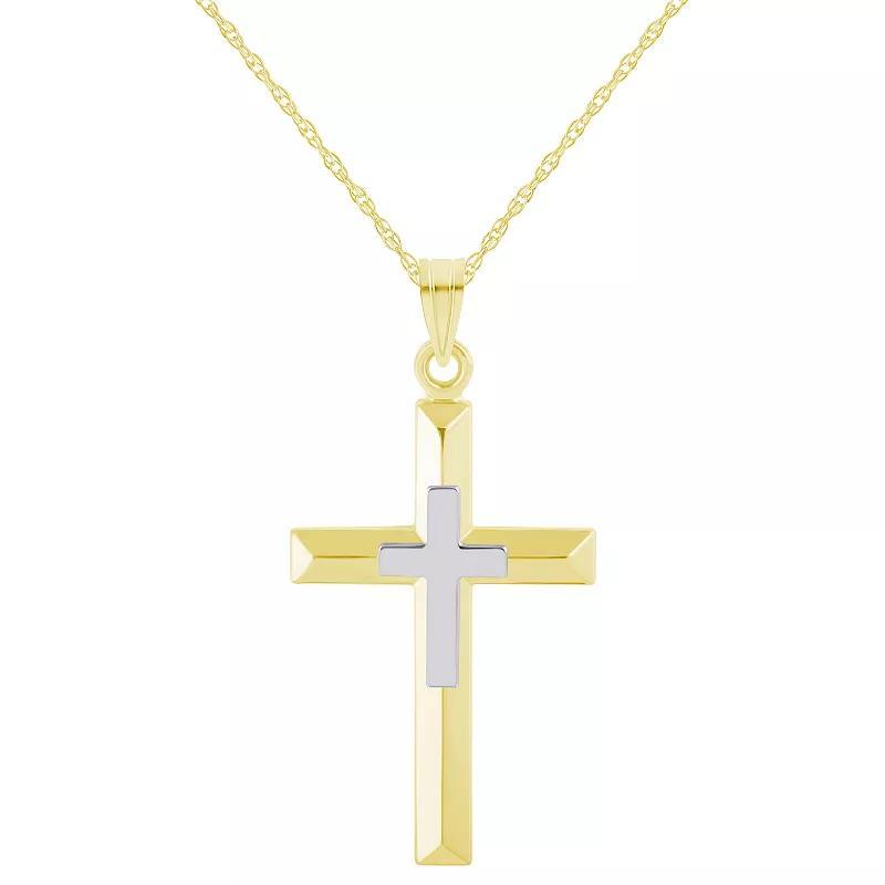 Two Tone 14k Gold Layered Cross Pendant Necklace, Womens Multicolor product image