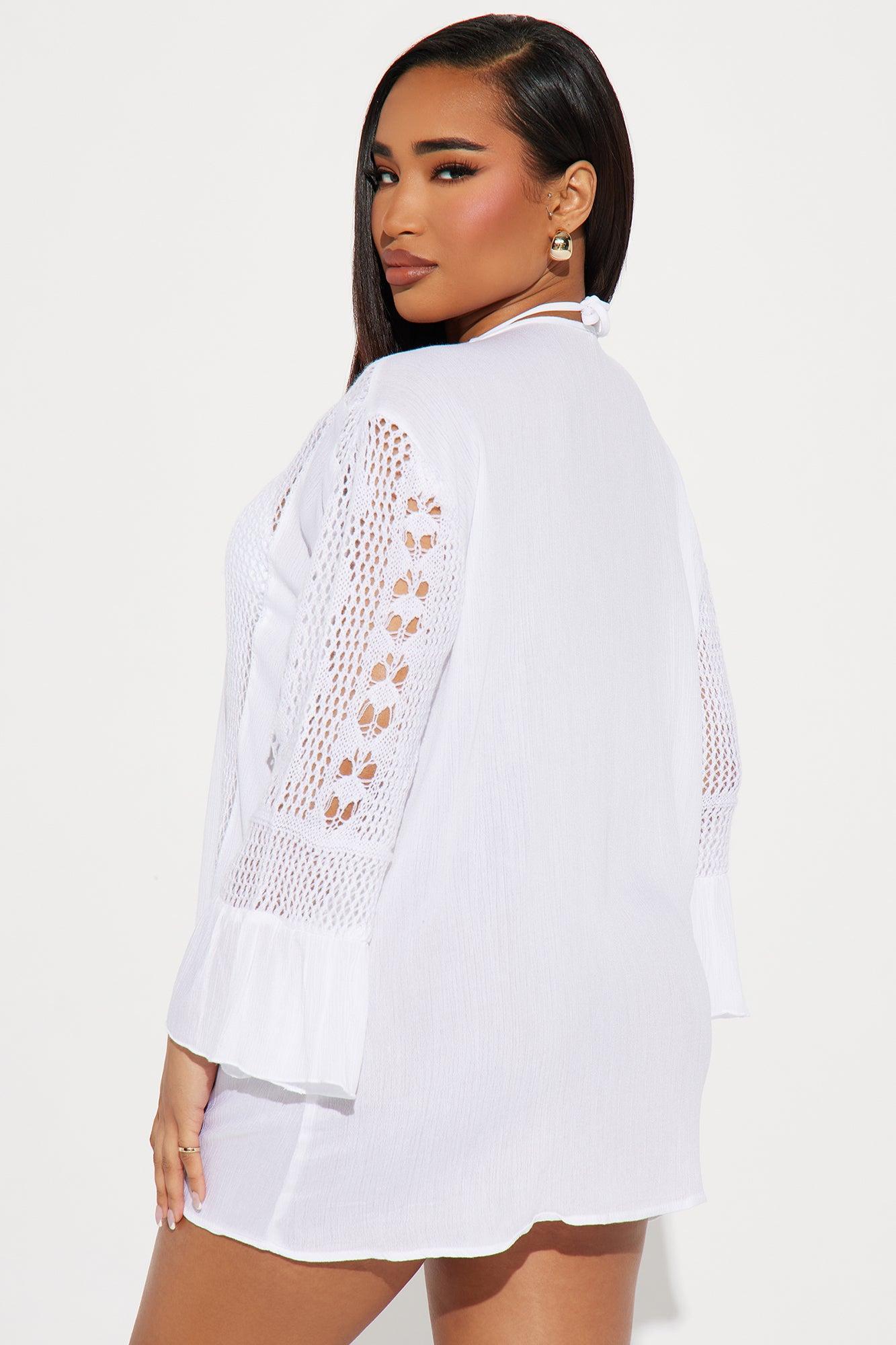 Island Sun Crochet Cover Up Dress - White Product Image