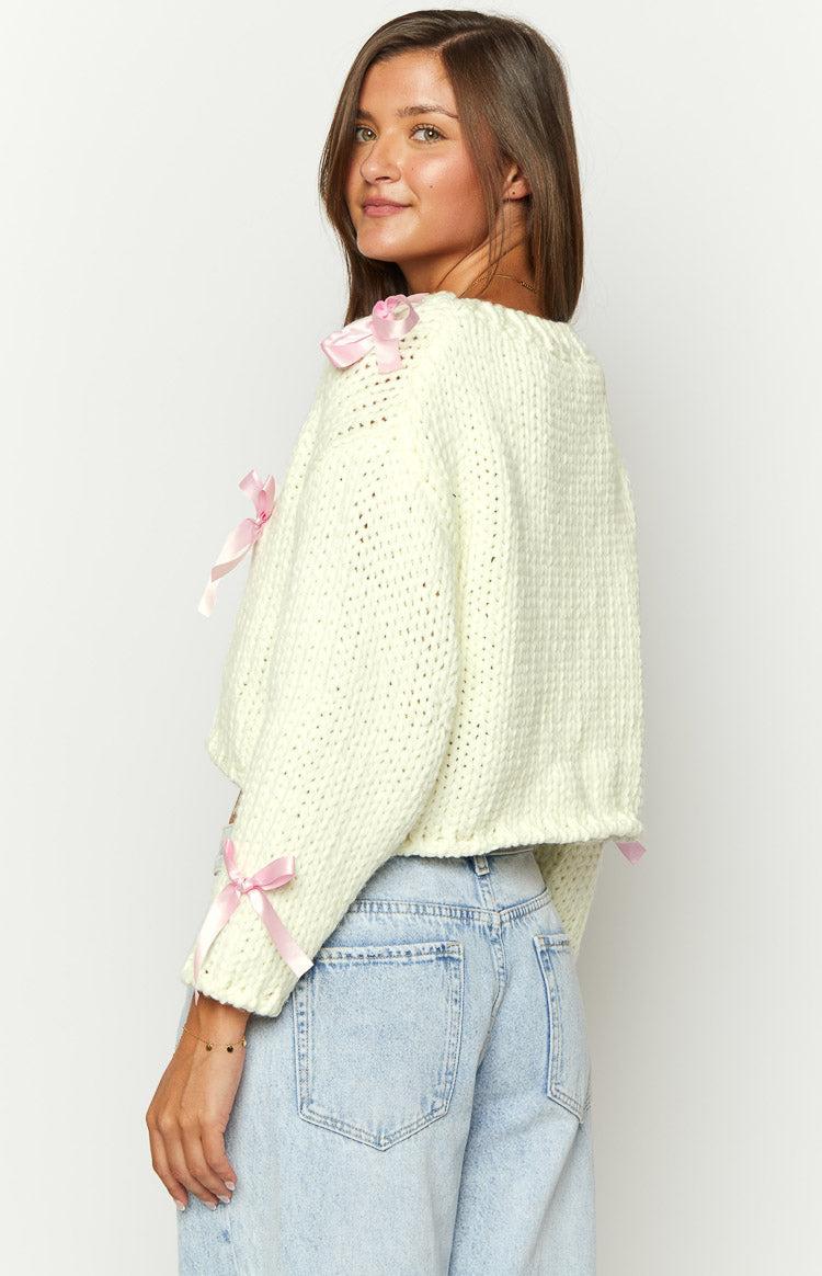 Sweetheart Stitch Bow White Sweater Product Image