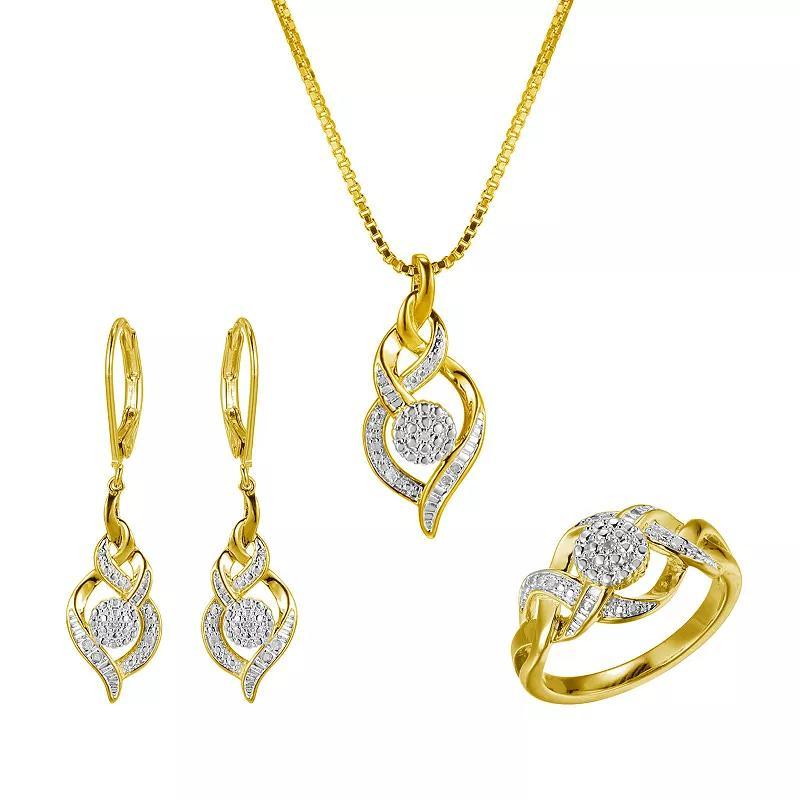 Gold Tone Diamond Accent Waterfall Earrings, Pendant Necklace and Ring Set, Womens Product Image