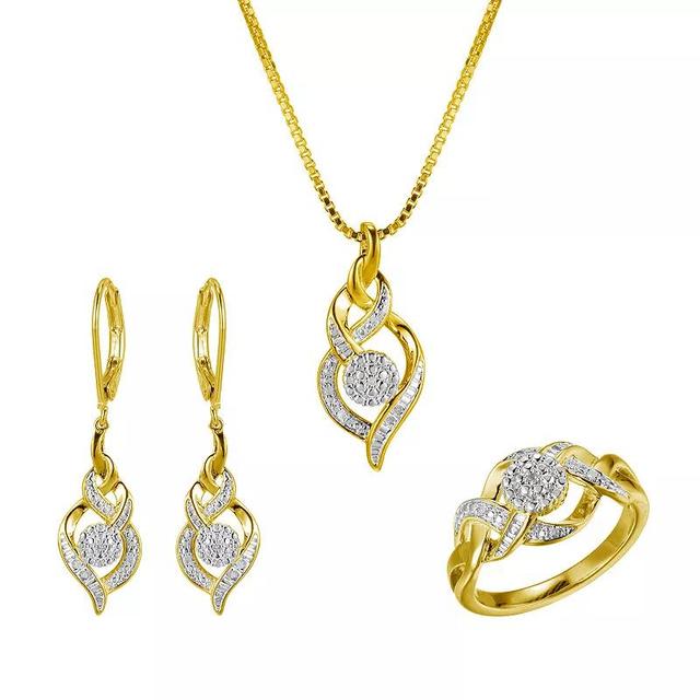 Gold Tone Diamond Accent Waterfall Earrings, Pendant Necklace and Ring Set, Womens Product Image