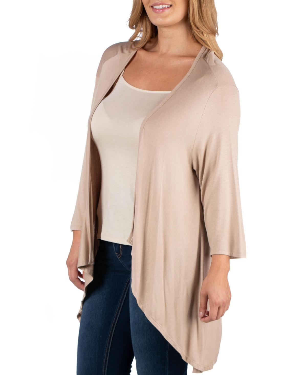 24Seven Comfort Apparel Elbow Length Sleeve Plus Size Open Cardigan Product Image