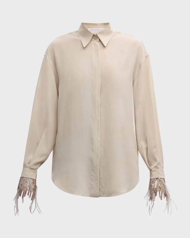 Chandelier Feather-Cuff Crepe De Chine Blouse Product Image