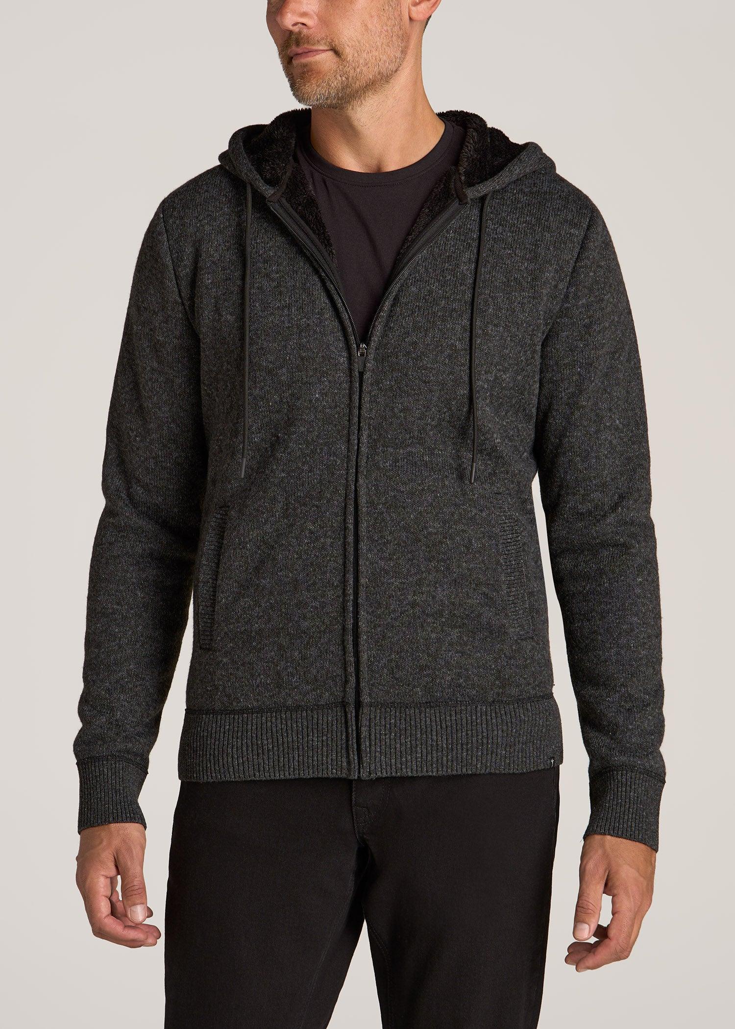 Hooded Sherpa Sweater for Tall Men in Charcoal Mix Product Image