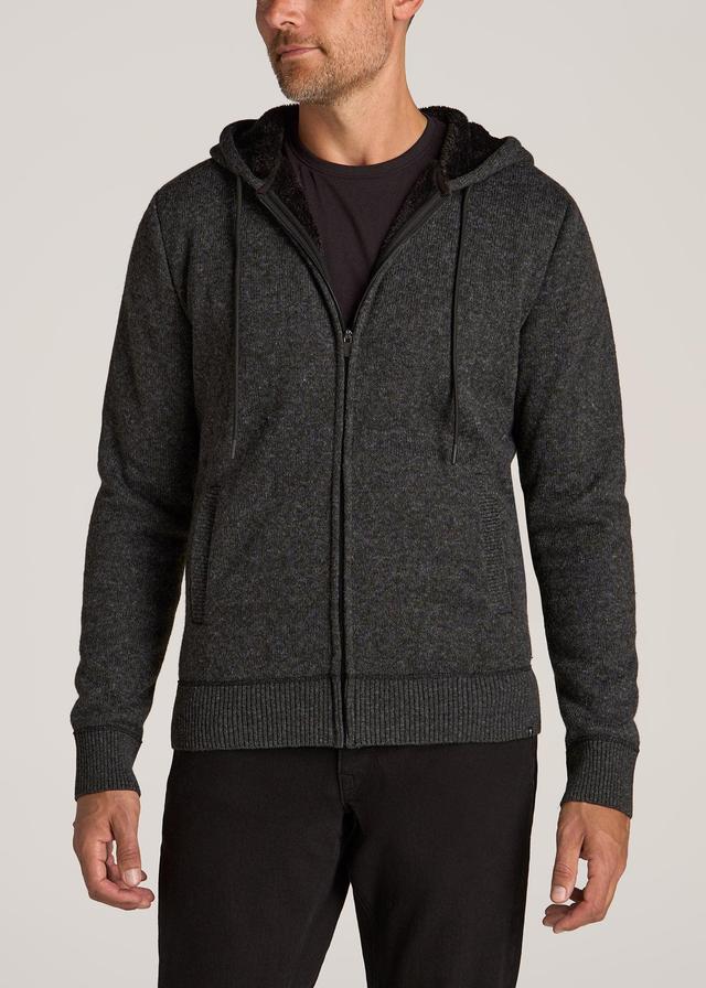 Hooded Sherpa Sweater for Tall Men in Charcoal Mix Male Product Image