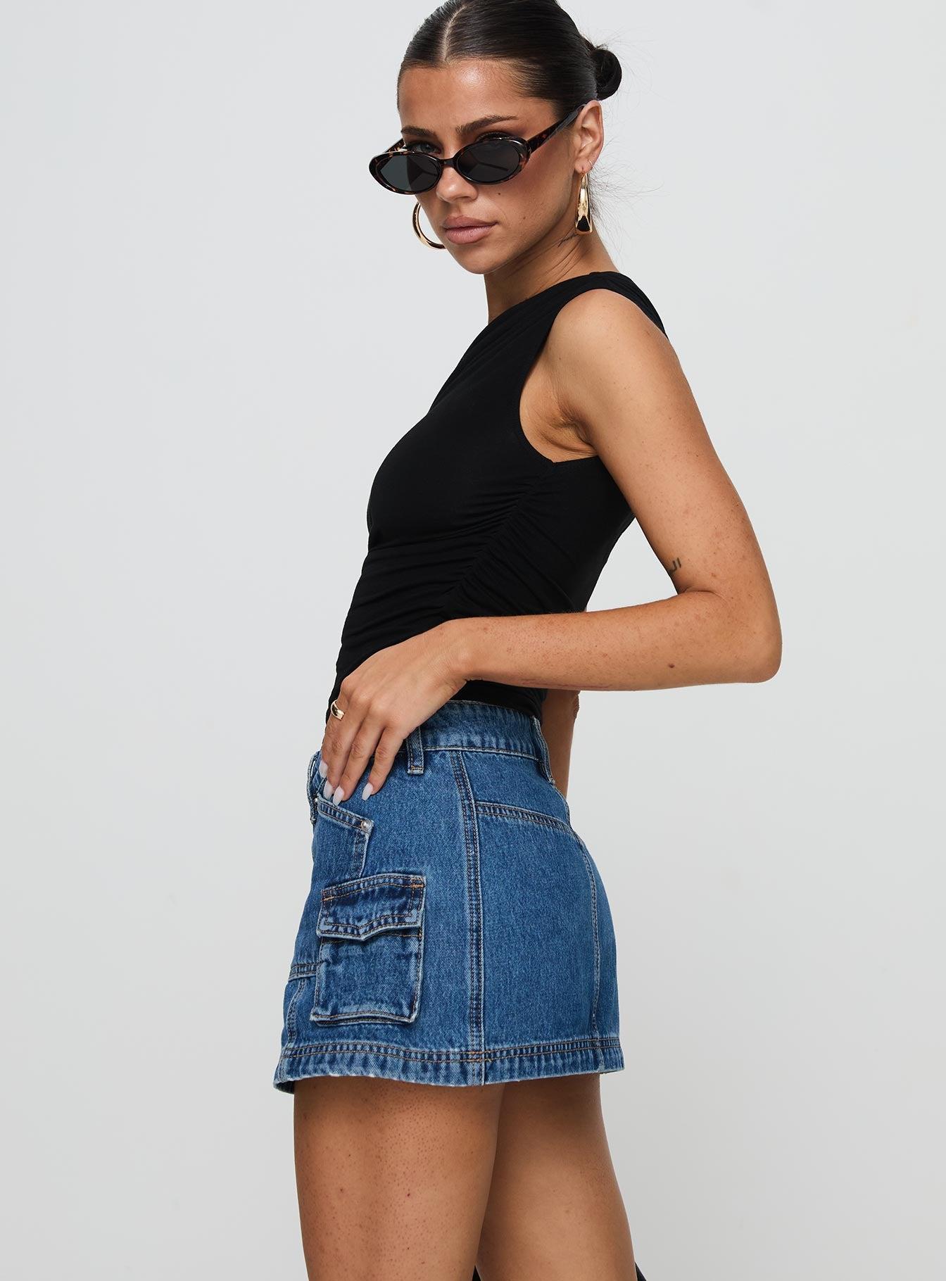 Pacific Coast Denim Cargo Skirt Dark Wash Product Image