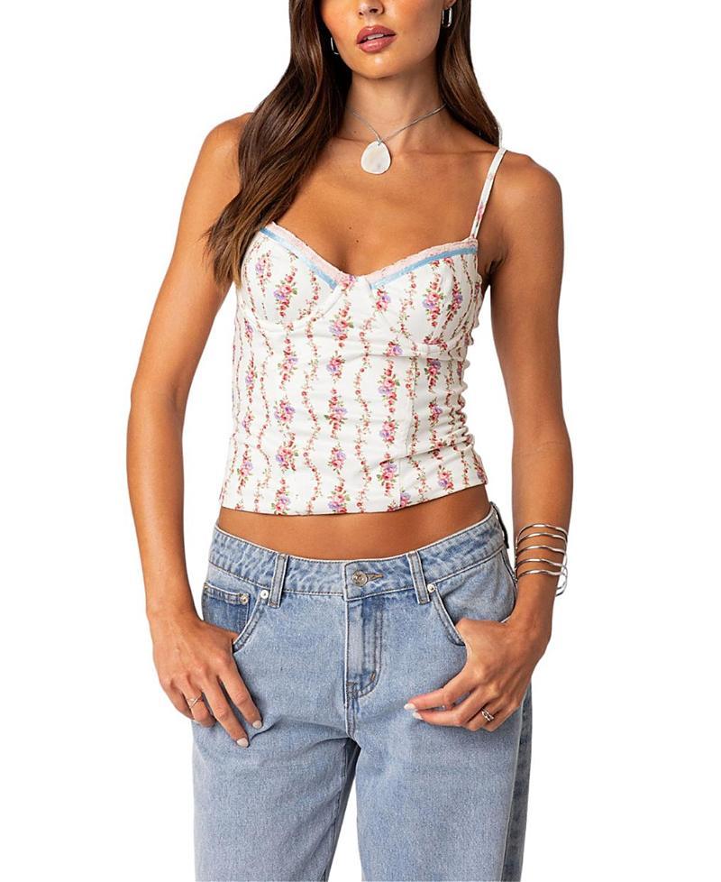 EDIKTED Indira Floral Lace-Up Corset Camisole Product Image