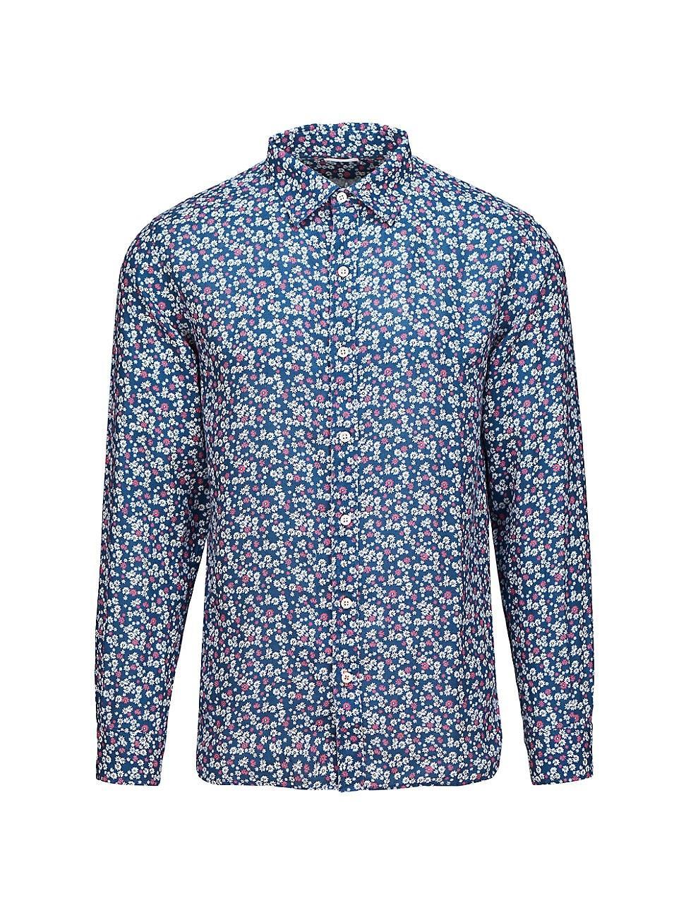 Mens Amalfi Floral Linen Long-Sleeve Shirt Product Image