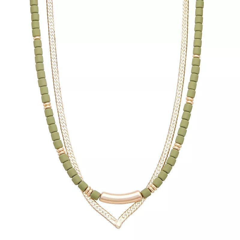 Sonoma Goods For Life Gold Tone Double-Strand Beaded & Chain Necklace, Womens, Green Product Image