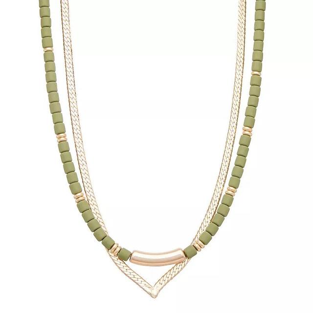 Sonoma Goods For Life Gold Tone Double-Strand Beaded & Chain Necklace, Womens, Green Product Image