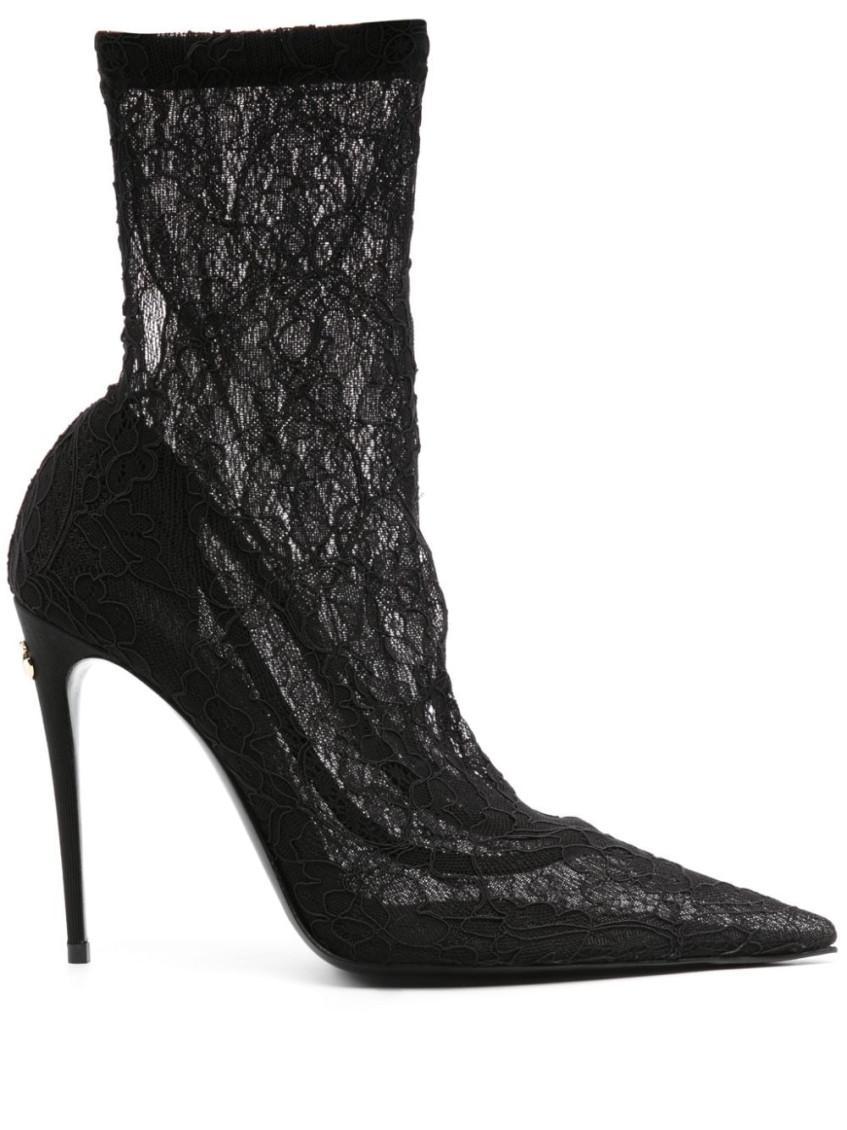 DOLCE & GABBANA Black Stretch Lace Boots Product Image