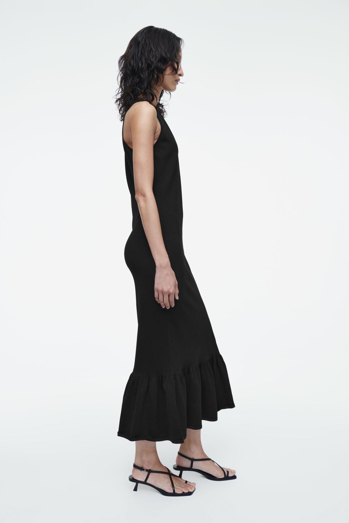 KNITTED RUFFLED-HEM MIDI DRESS Product Image